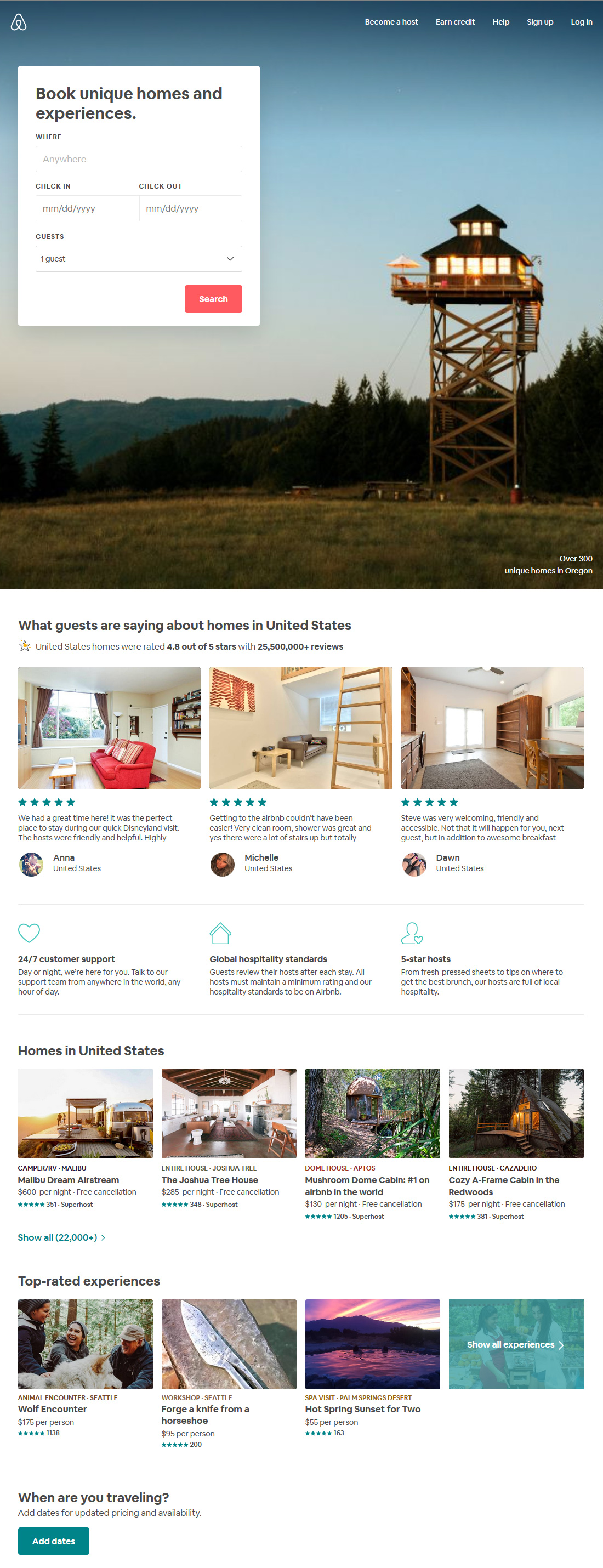 Airbnb website in 2018
