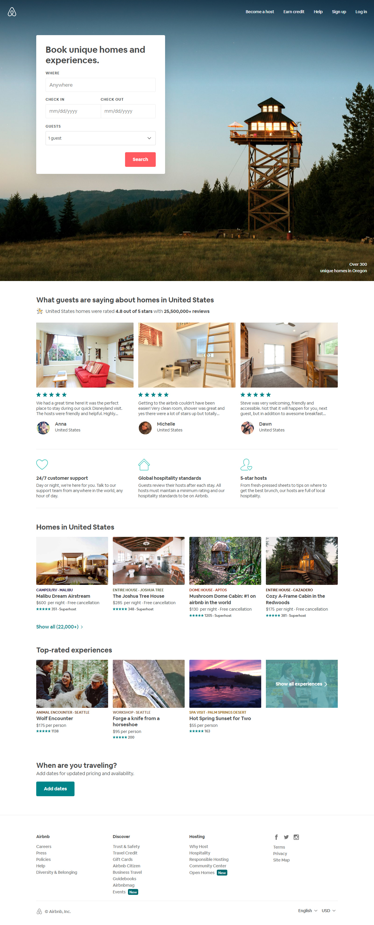 Airbnb website in 2018