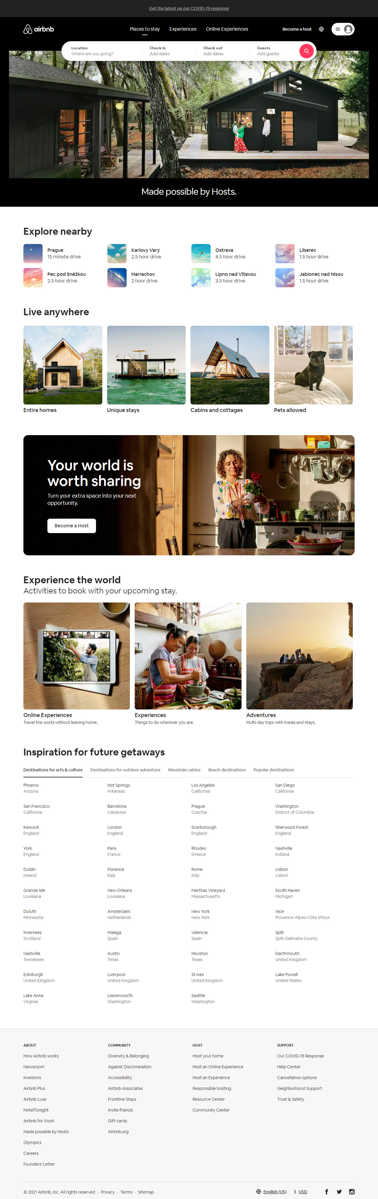 Airbnb website in 2021