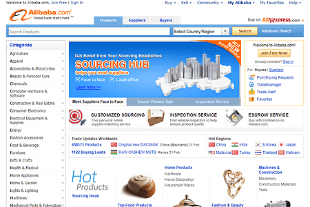 Alibaba website in 2012