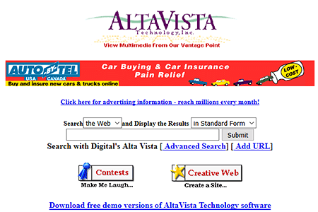 AltaVista website in 1996