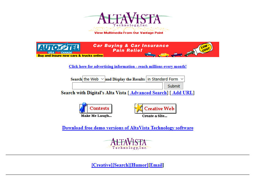 AltaVista website in 1996