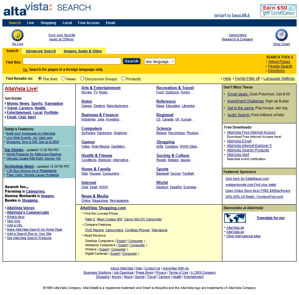 AltaVista website in 1999