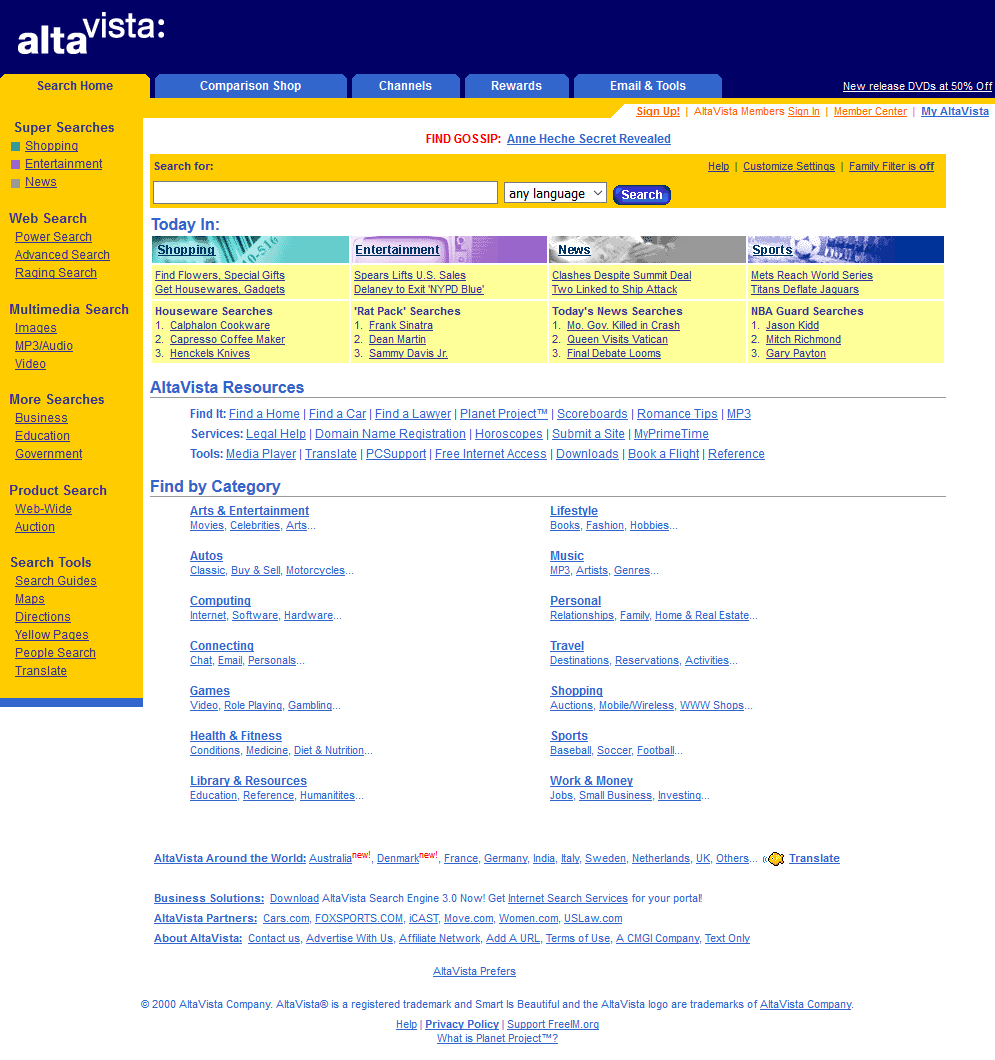 AltaVista website in 2000