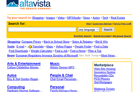 AltaVista website in 2001