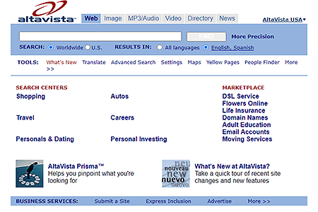 AltaVista website in 2002