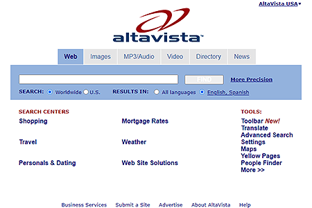 AltaVista website in 2003