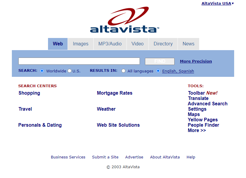 AltaVista website in 2003