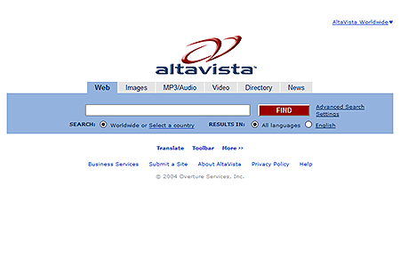 AltaVista website in 2004