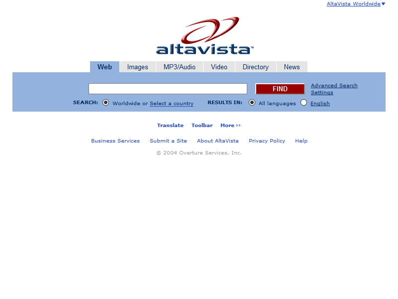 AltaVista website in 2004