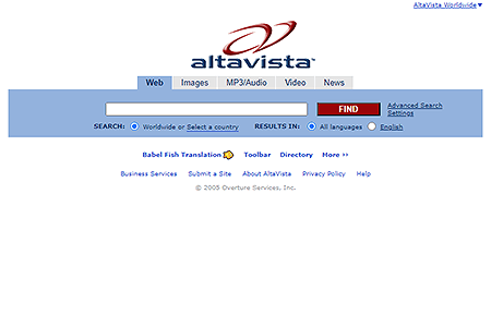 AltaVista website in 2005