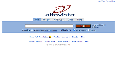 AltaVista website in 2007