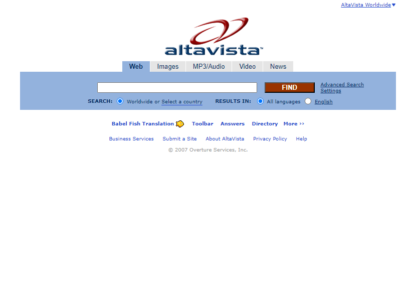 AltaVista website in 2007
