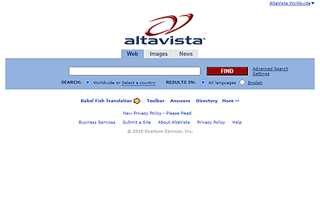 AltaVista website in 2010