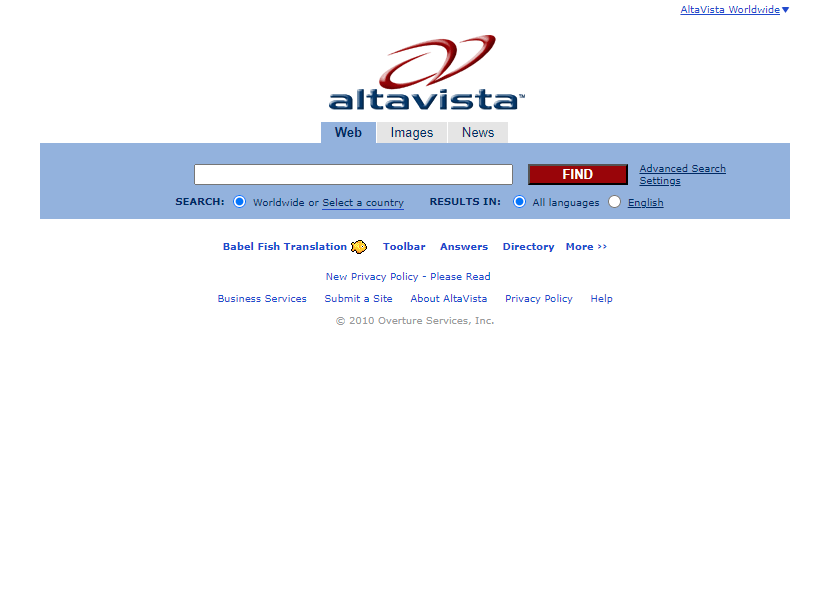 AltaVista website in 2010