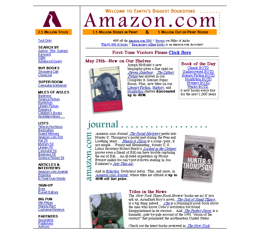 Amazon website in 1997