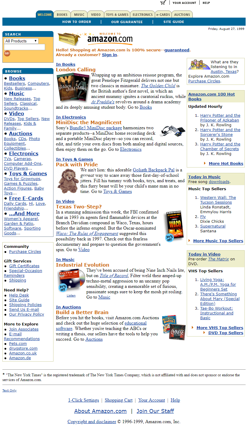 Amazon website in 1999