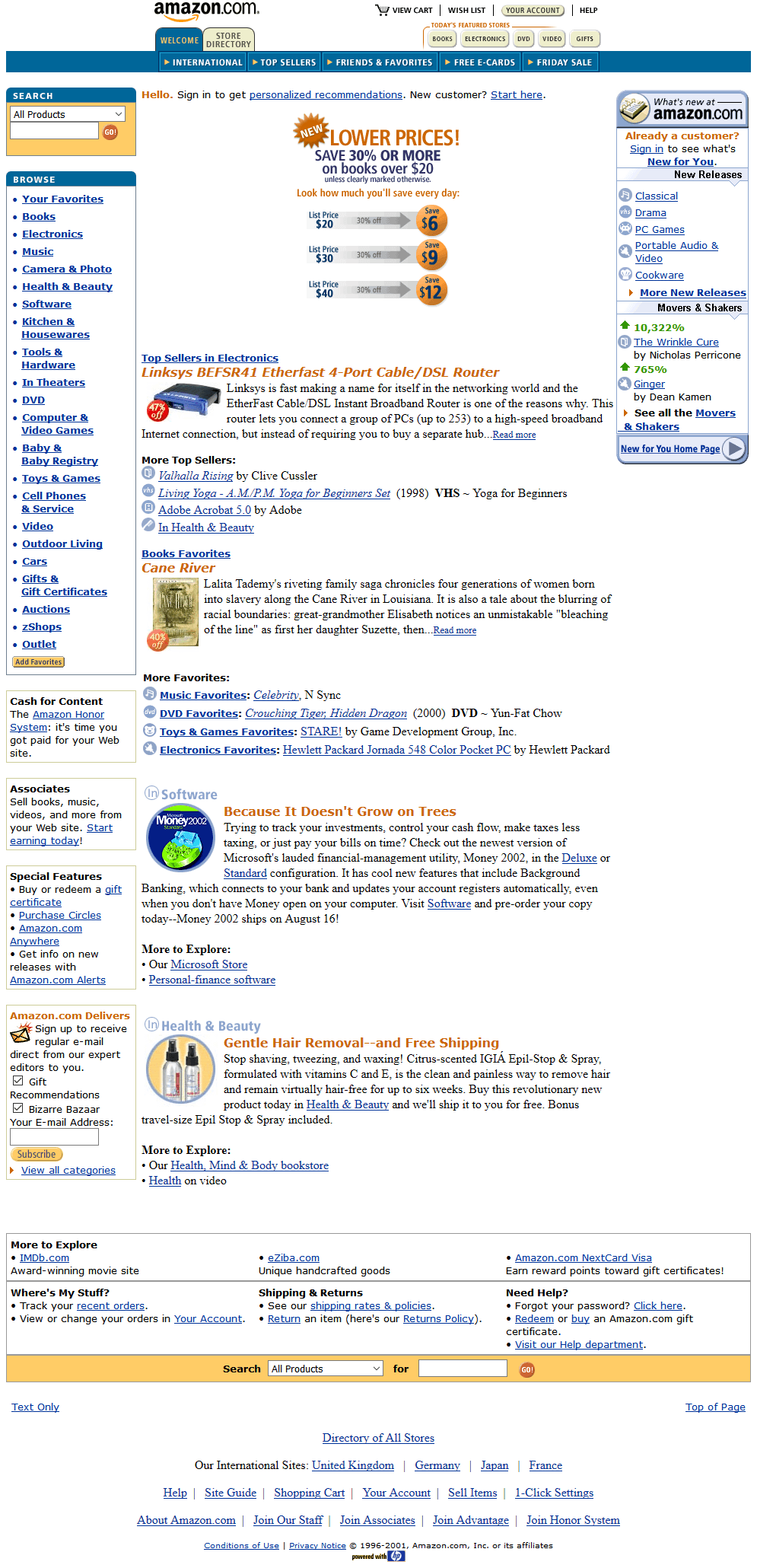 Amazon website in 2001