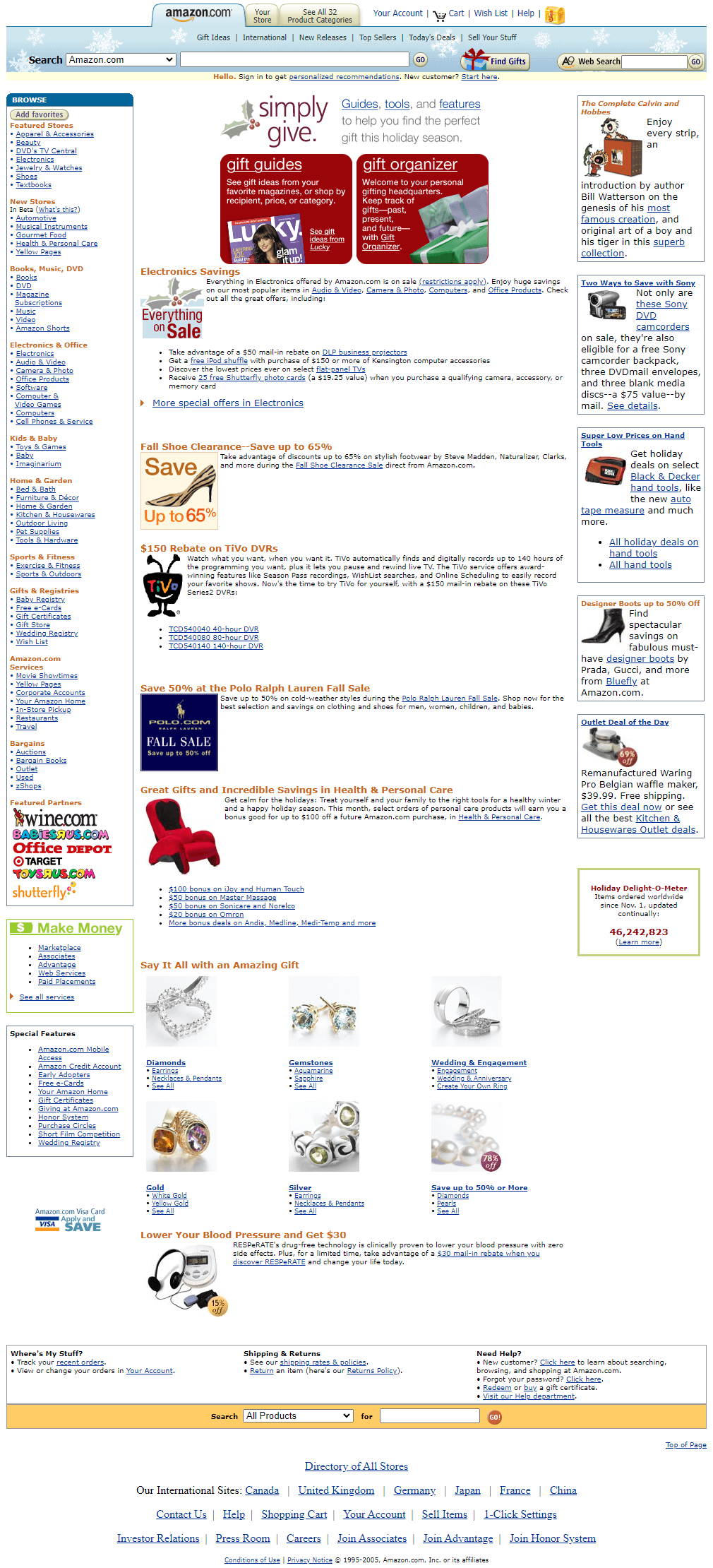 Amazon website in 2005