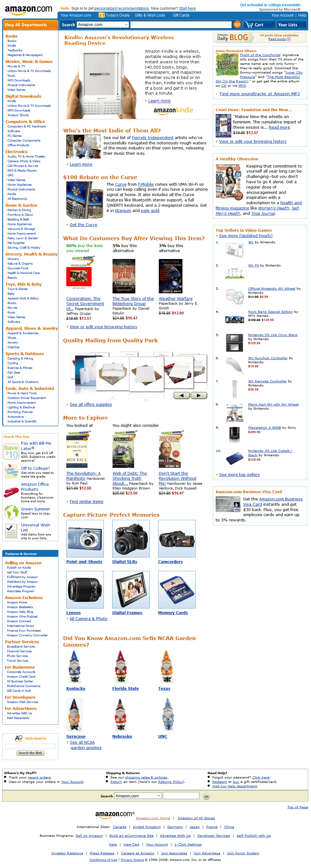 Amazon website in 2008