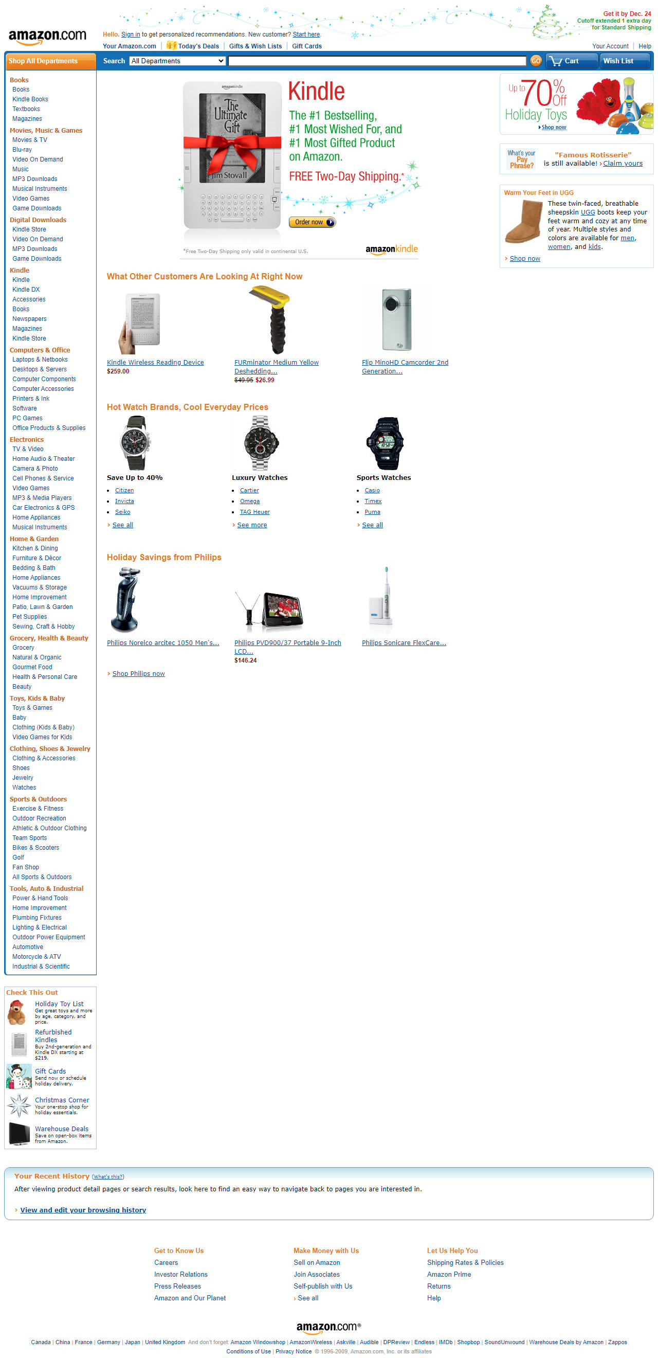 Amazon website in 2009