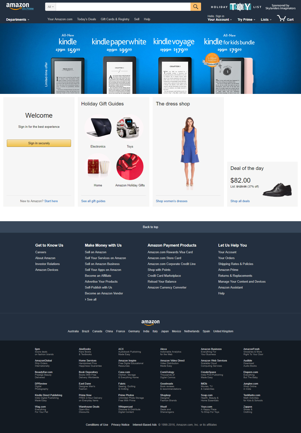 Amazon website in 2016