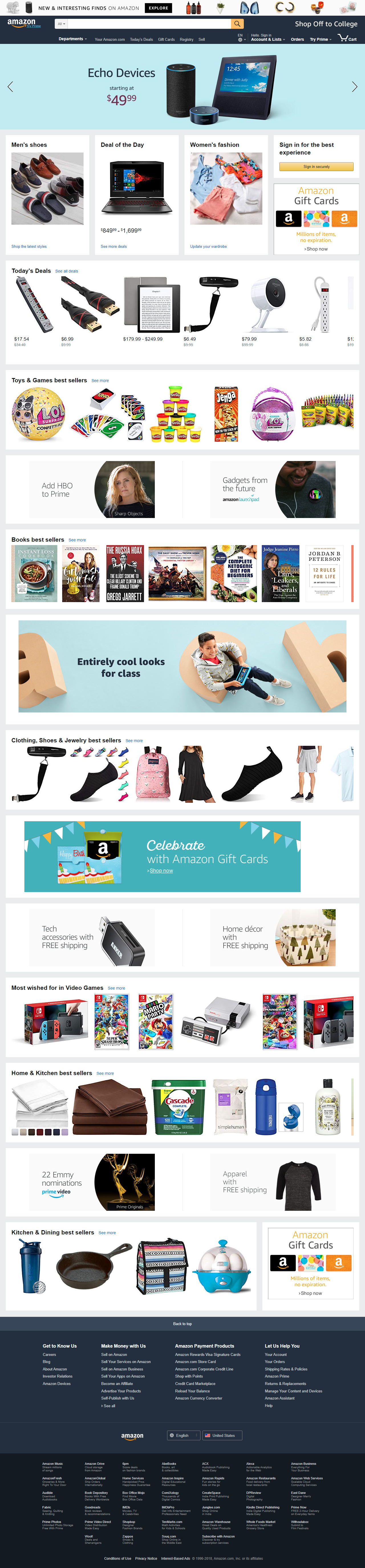 Amazon website in 2018