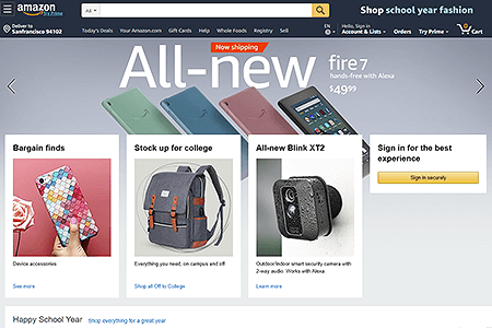 Amazon website in 2019