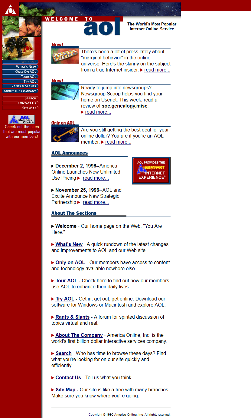 AOL website in 1996