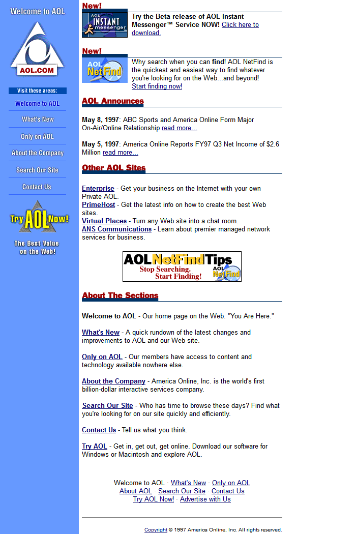 AOL website in 1997