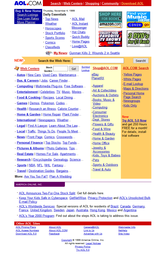 AOL website in 1999