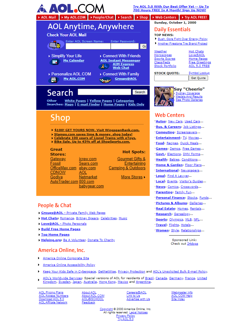 AOL website in 2000