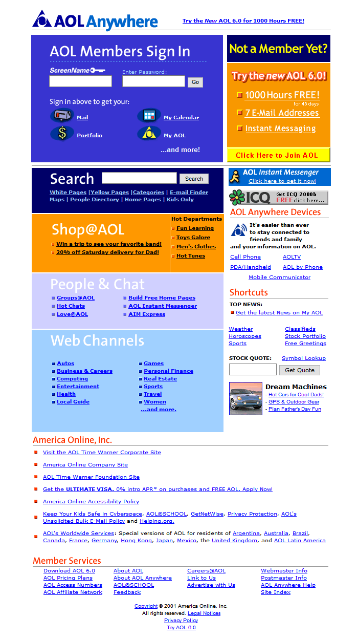 AOL website in 2001