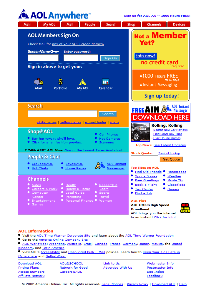 AOL website in 2002