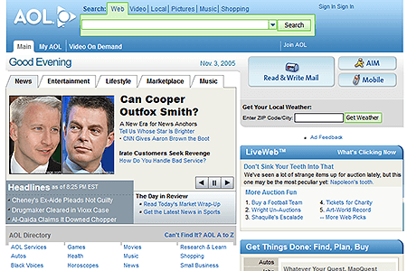 AOL website in 2005