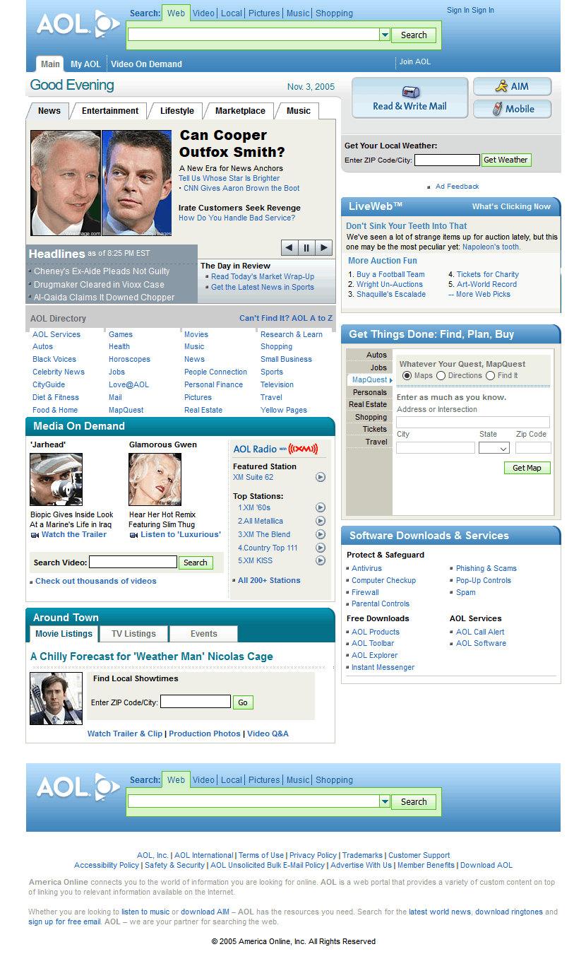 AOL website in 2005