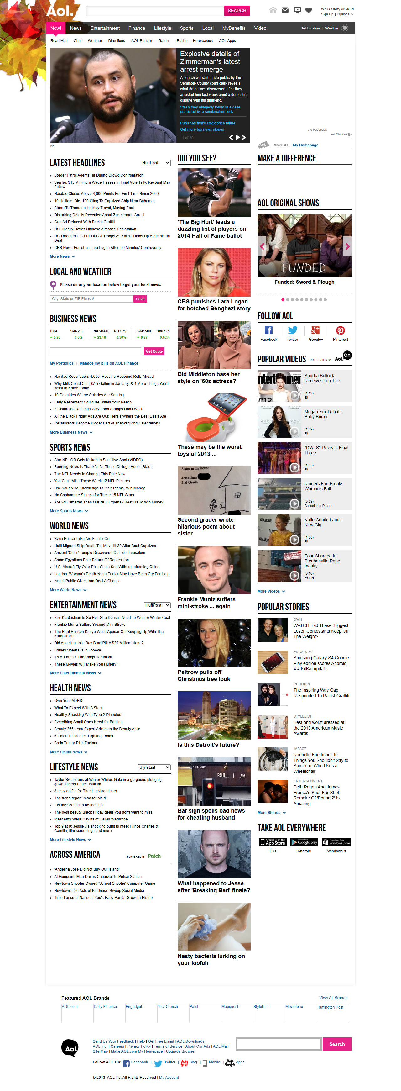 AOL website in 2013