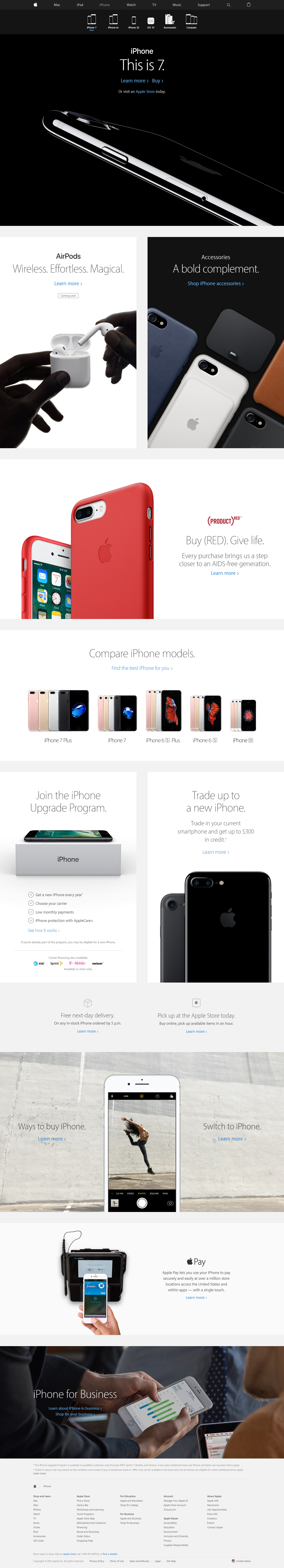 Apple iPhone 7 website in 2016