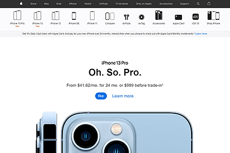 Apple iPhone 13 Pro website in 2021