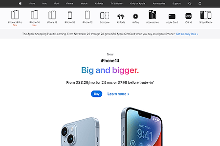 Apple iPhone 14 Pro website in 2022