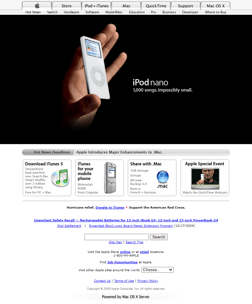 Apple website in 2005