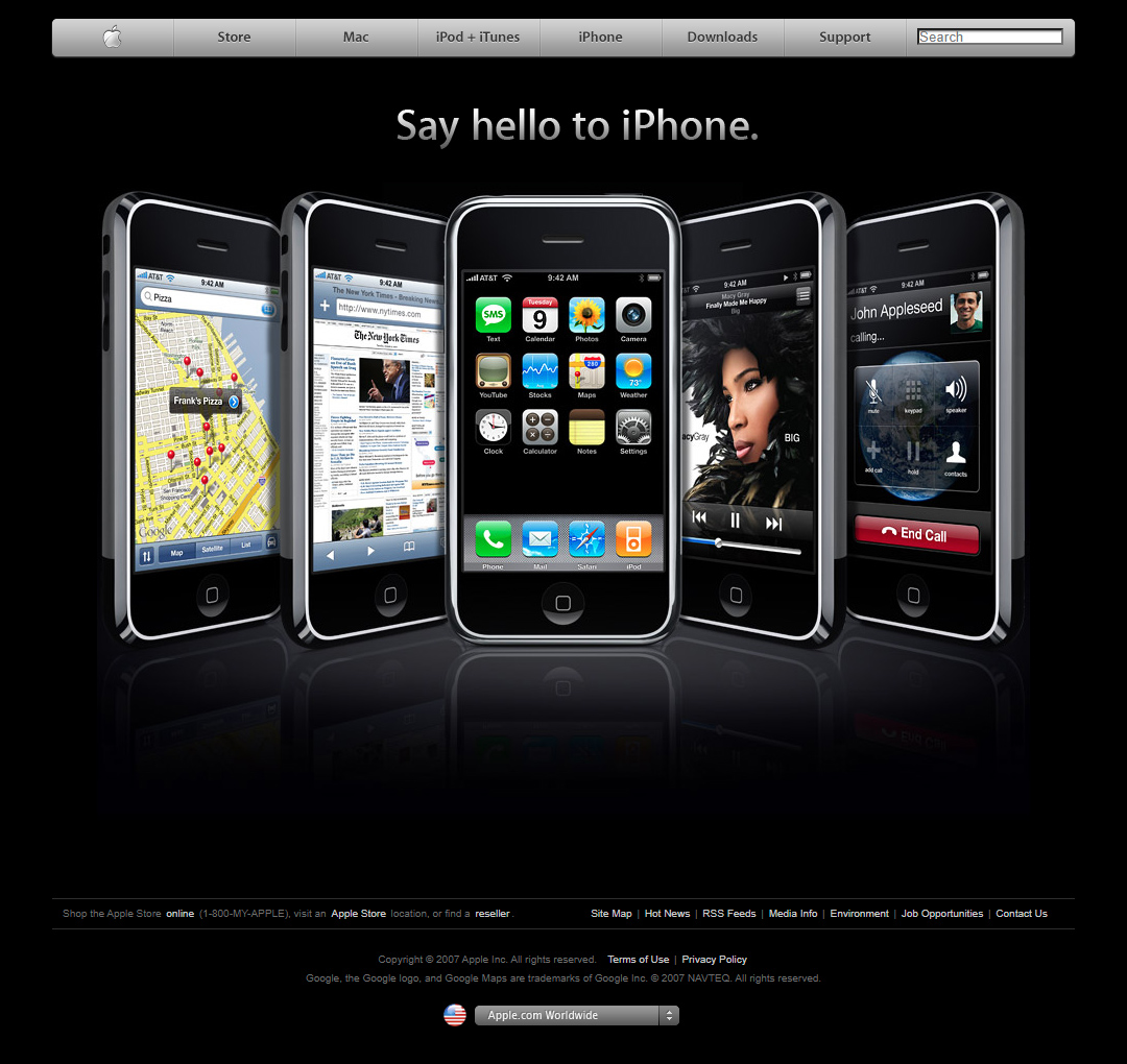 Apple website in 2007