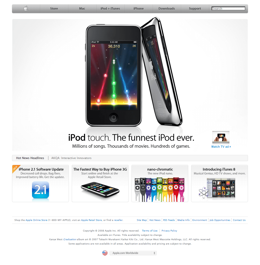 Apple website in 2008
