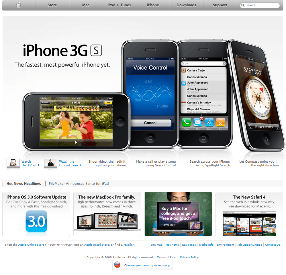 Apple website in 2009