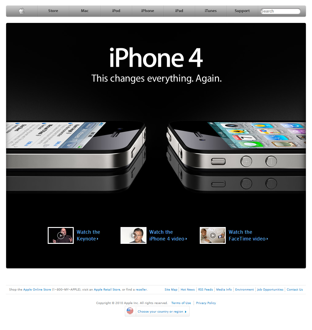 Apple website in 2010