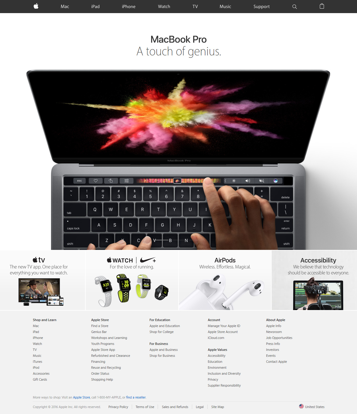 Apple website in 2016