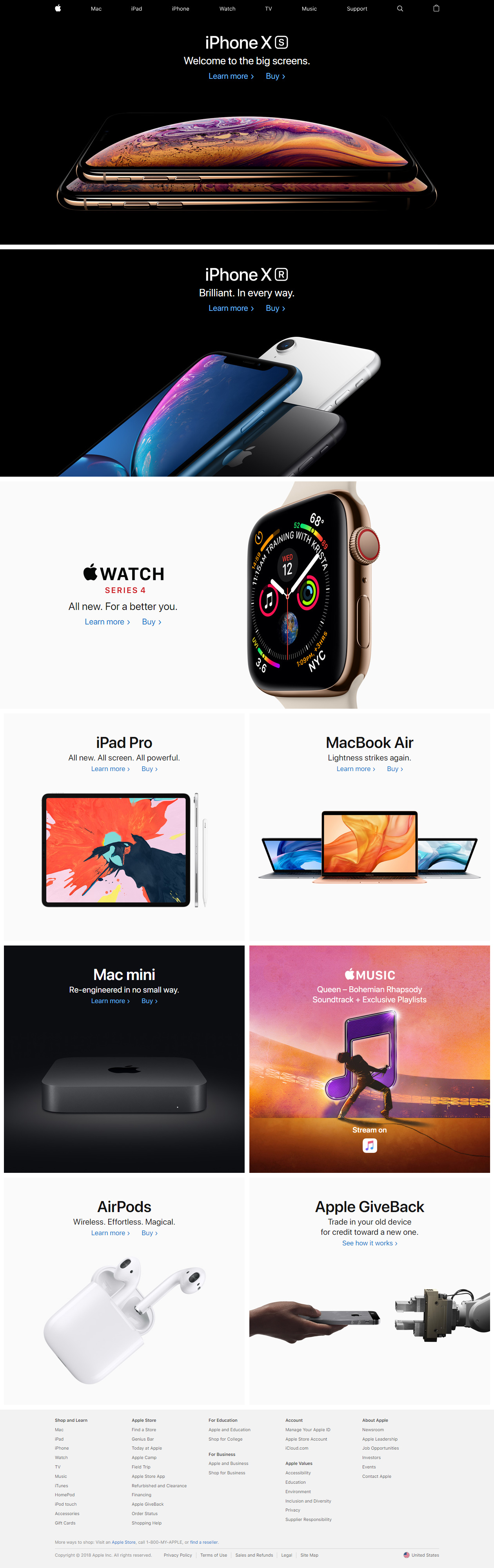 Apple website in 2018