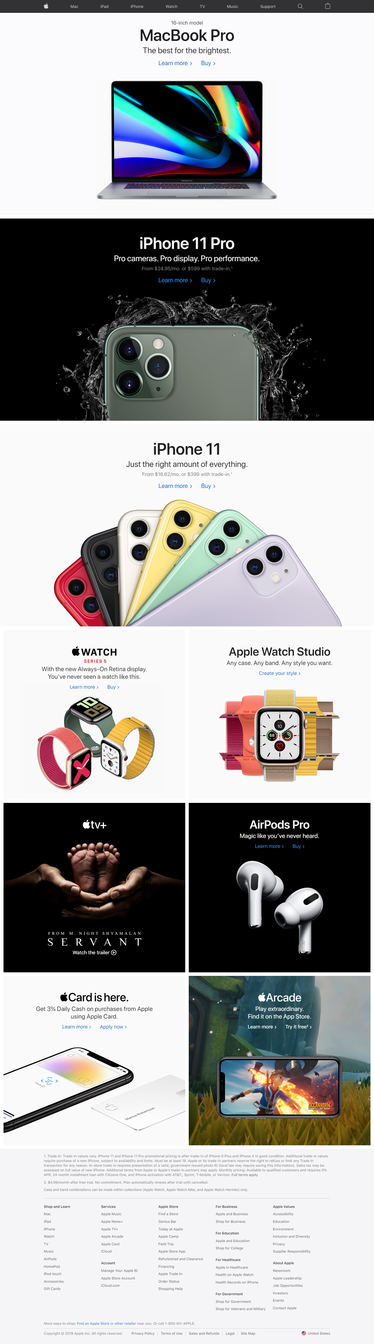 Apple website in 2019