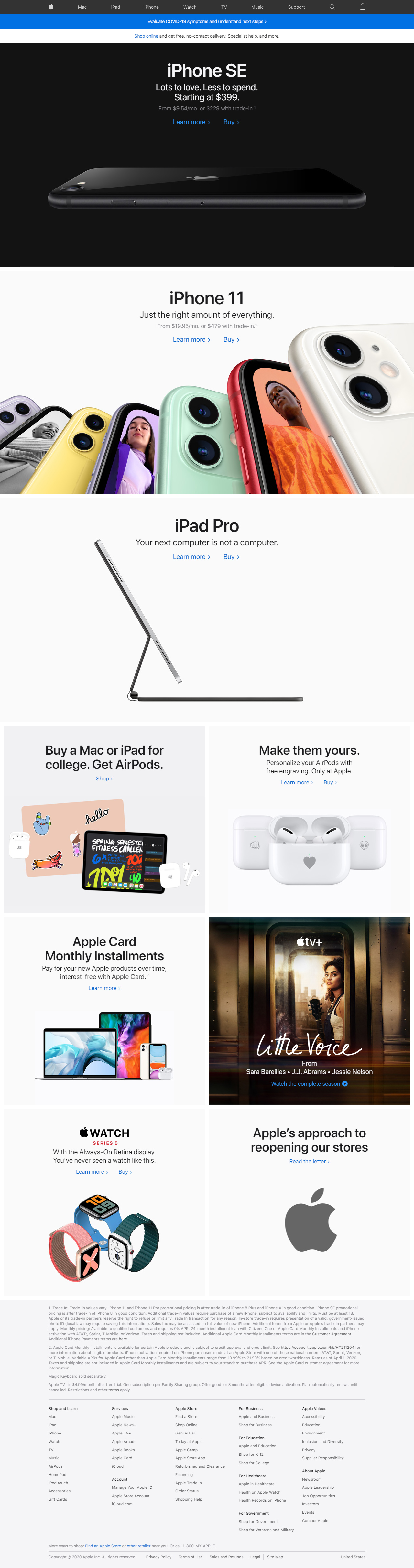 Apple website in 2020