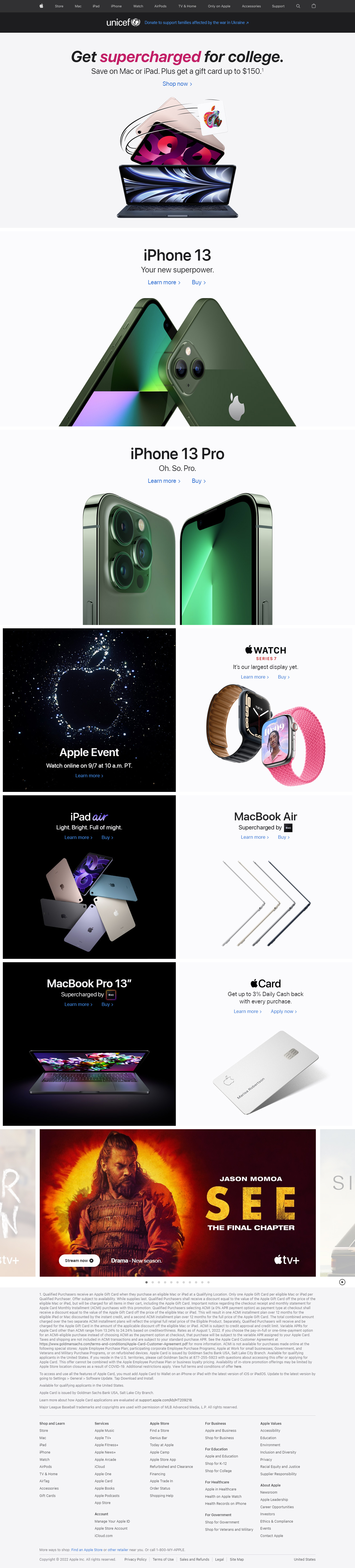 Apple website in 2022